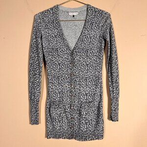 Rebecca Taylor Silk/Cashmere Gray /Cream Leopard Cardigan